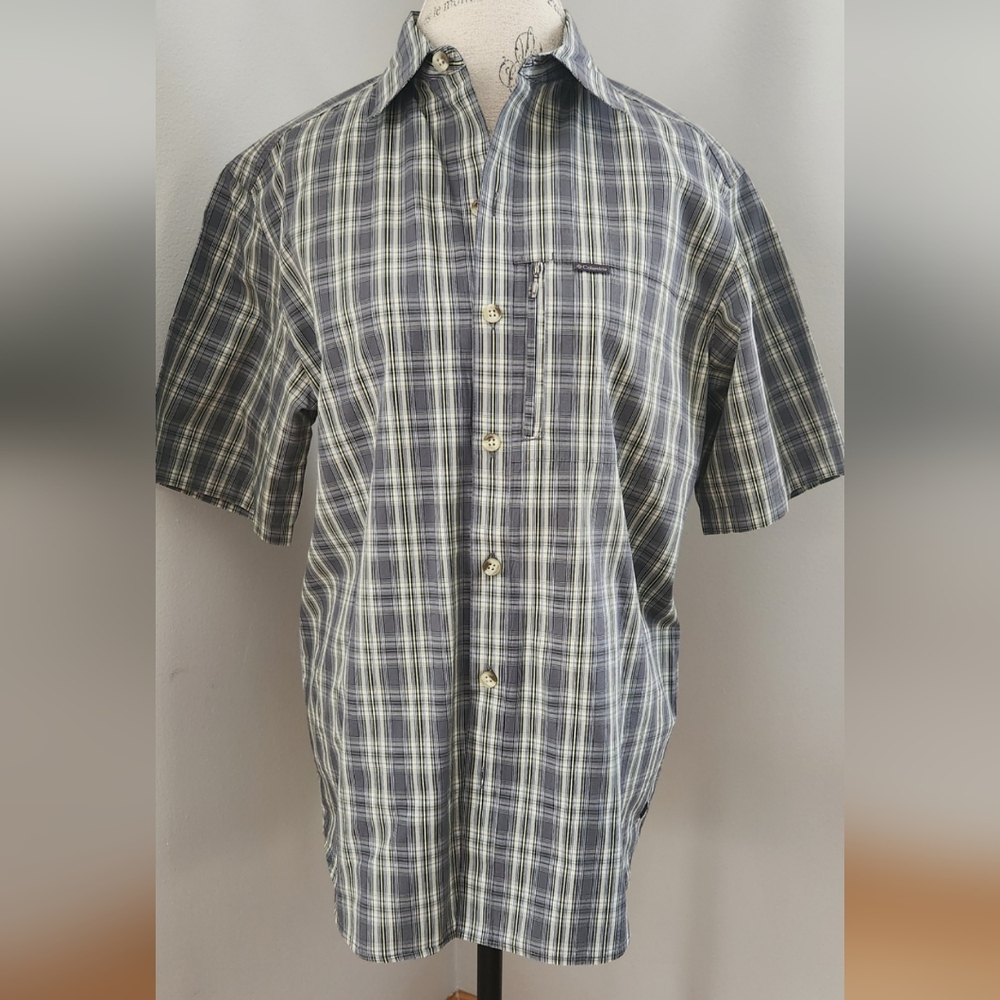 Columbia Men's Gray Plaid Button Down Shirt With OMNI SHADE Sun Protection L